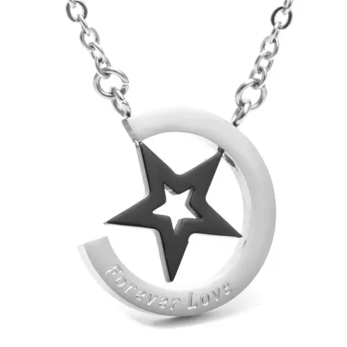 NTM2048 Moon and Stars Pendant Women's Stainless Steel Celestial Necklace