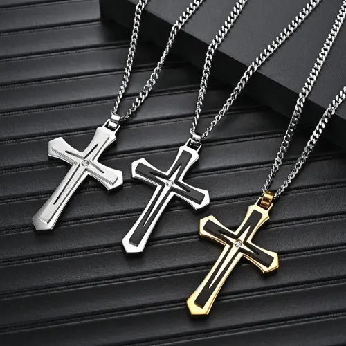 NTM1120 Dual Tone Cross Necklace for Men Stainless Steel Pendant