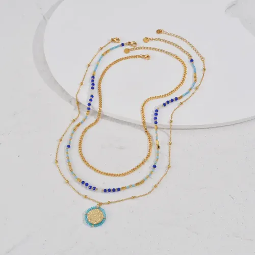 NTM3905 14K Gold Bohemian Layered Necklace for Women Triple Layer Sweater Chain