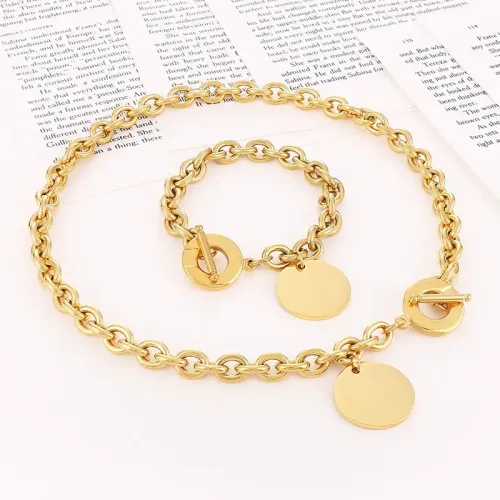 NTM2635 Polished Stainless Steel Hip Hop O Chain with OT Clasp Women's Necklace and Bracelet Set