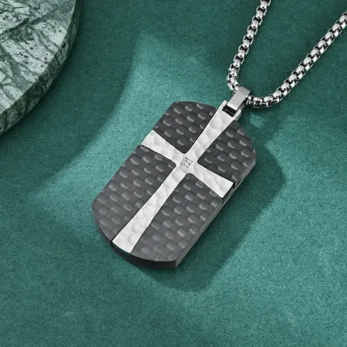 NTM1222 Pure Carbon K Pattern Hammered Texture Stone Inlay Pendant Stainless Steel Necklace