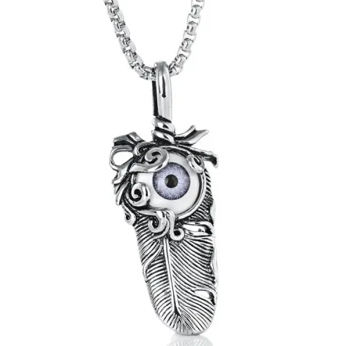 NTM2231 Carved Feather Eye Pendant Stainless Steel Necklace Charm for Spiritual Awakening