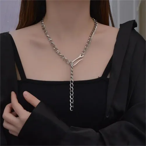 NTM3768 Chunky Fish Hook Necklace Stainless Steel Hip Hop Sweater Chain for Women