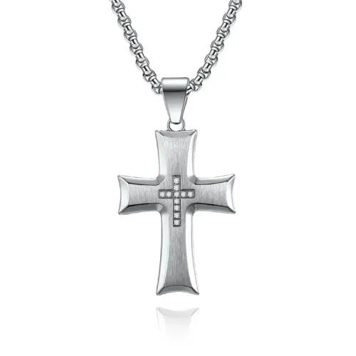 NTM1125 Beveled Edge Couples' Cross Necklace Stainless Steel Tags Jewelry