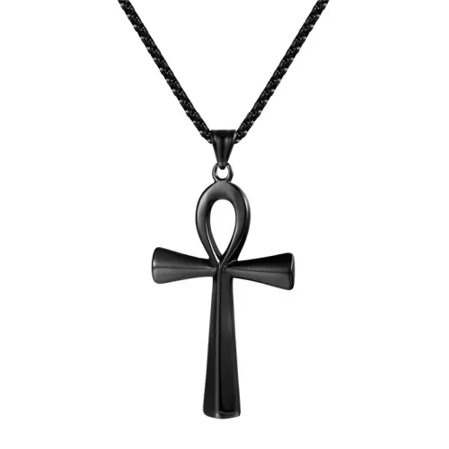 NTM2178 Cross Pendant Necklace with Ancient Egyptian Amulet Unisex Stainless Steel Key Cross Charm