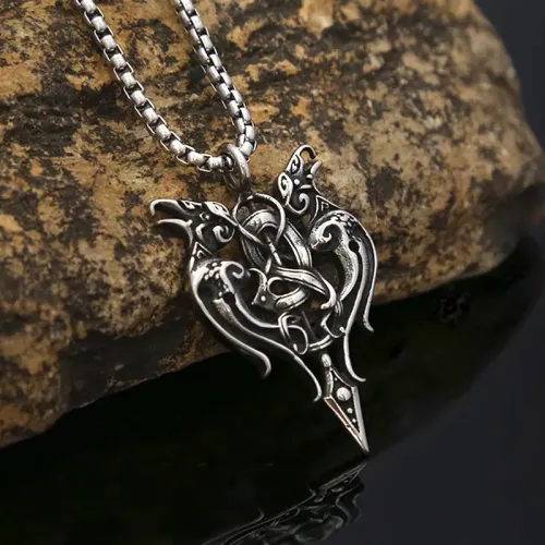 NTM901 Couples Viking Twin Sword Pendant Men's Stainless Steel Necklace