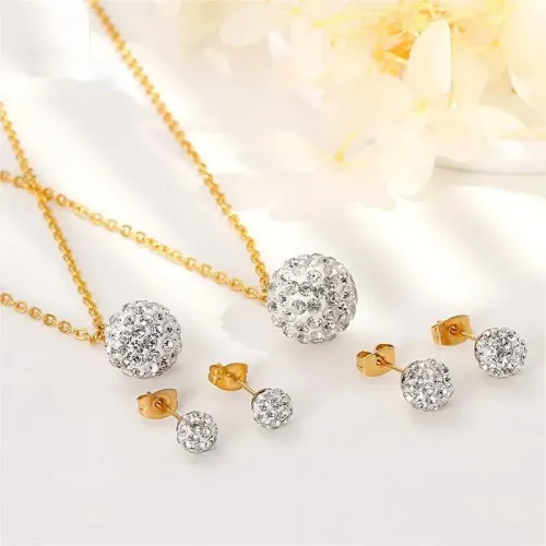 NTM2782 Elegant Zirconia Bead Stainless Steel Necklace and Earrings Set for Women