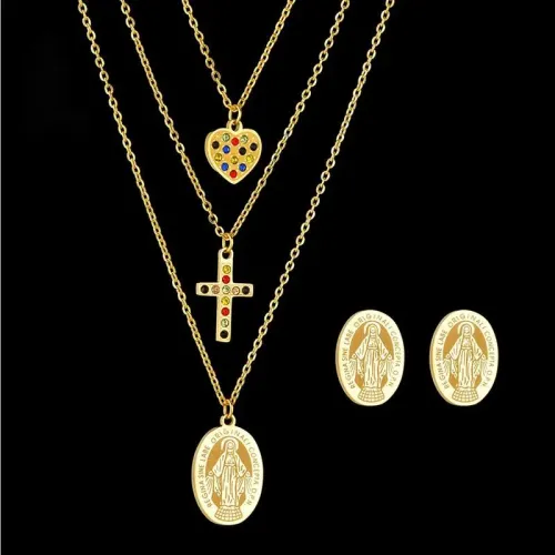 NTM3370 Multi Layer Necklace Set with Colorful Diamond Heart Pendant Fashion Jewelry
