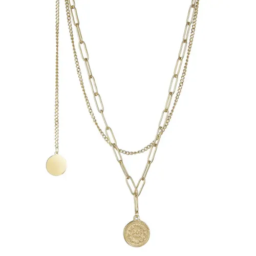 NTM3459 18K Gold Plated Stainless Steel Double Strand Queen Necklace for Women Layered Jewelry