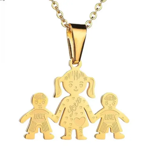 NTM3880 3D Mom and Son Family Member Necklace Stainless Steel Cartoon Figure Pendant Jewelry