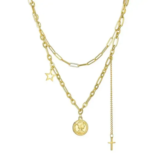 NTM3484 Stainless Steel Queen Alphabet Star Pendant Necklace for Women Clavicle Chain Jewelry