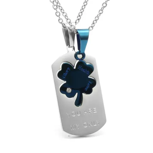 NTM2020 Long Clover Pendant Necklace Stainless Steel Couples' Lucky Charm
