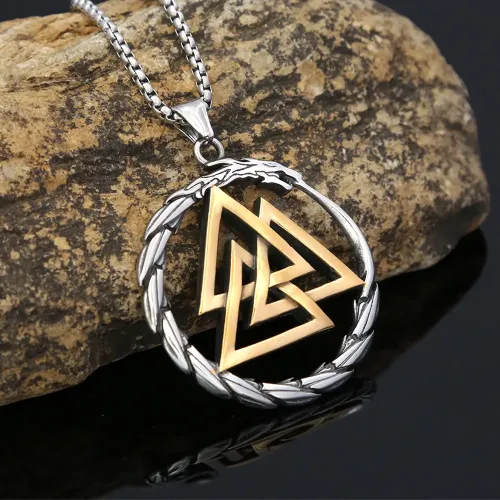 NTM1037 Rune Engraved Ouroboros Pendant Stainless Steel Men's Necklace