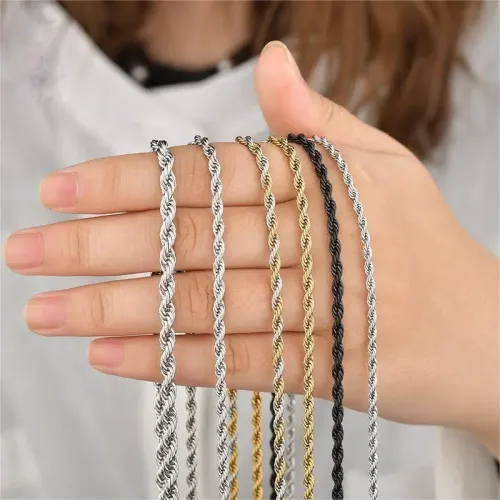 NTM3967 Unisex Stainless Steel Hip Hop Twisted Rope Chain Necklace Vacuum Plated Jewelry