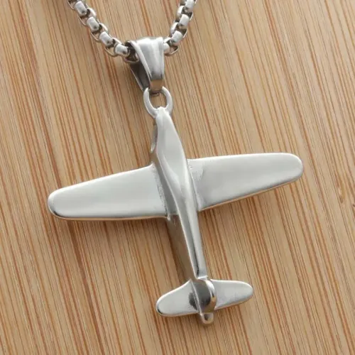 NTM1353 Airplane Pendant Necklace Punk Stainless Steel Flight Charm for Aviators