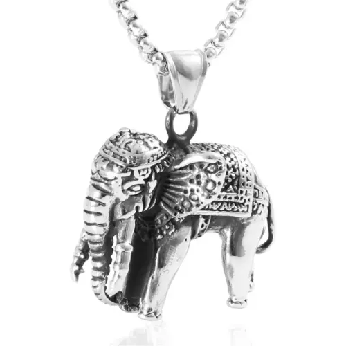NTM2106 Men's Elephant Pendant Necklace Stainless Steel Animal Charm Gift