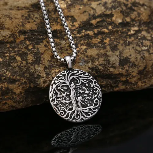 NTM995 Goddess of Luck Tree Pendant Couples' Necklace for Mother's Day, Stainless Steel Jewelry