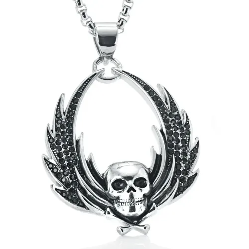 NTM2284 Skull with Wings Pendant Unisex Stainless Steel Hip Hop Necklace