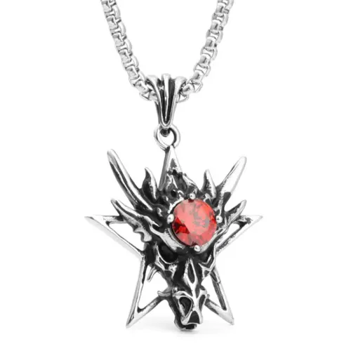 NTM2079 Dragon Pendant Necklace Multi Color Zircon Stainless Steel Crystal Dragon Charm