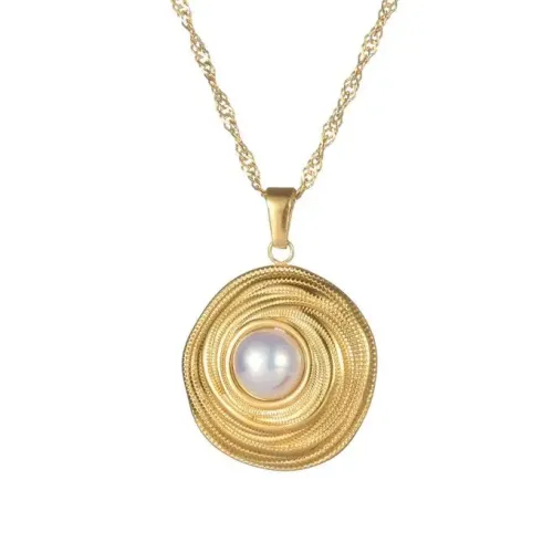 NTM3514 Layered Stainless Steel Pearl Necklace Chic Sweater Chain Accessory