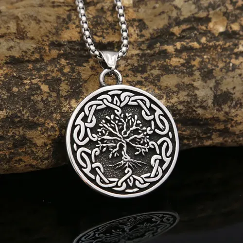 NTM992 Nordic Viking Men's Necklace Stainless Steel Tree of Life Pendant Jewelry