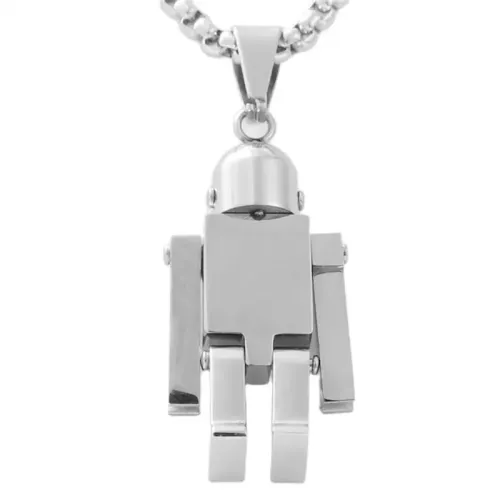 NTM1858 Robot Pendant Necklace Futuristic Stainless Steel Bot Charm