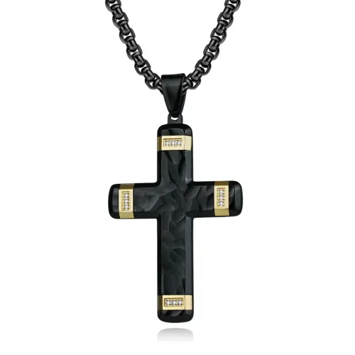 NTM1209 Men's Two Tone Diamond Set Cross Necklace with Stainless Steel Pendant