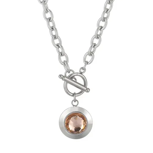 NTM2849 Crystal Glass Pendant O Chain Necklace with Stainless Steel OT Clasp for Women