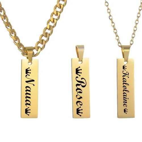 NTM3970 S Cuban Chain Square Pendant Necklace for Couples, Stainless Steel Jewelry