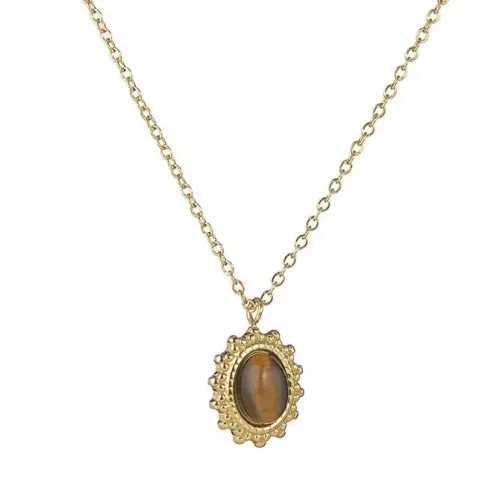 NTM3457 14K Gold Oval Turquoise Pendant Necklace for Women Stainless Steel Clavicle Chain