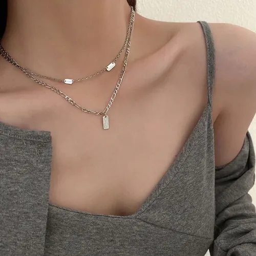 NTM3612 Women's Stainless Steel Double Layer Clavicle Chain Necklace Trendy S Year Design