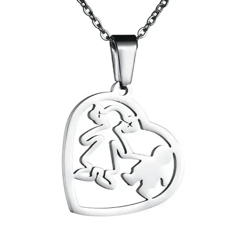NTM3908 Stainless Steel Hollow Heart Necklace with Boy Girl Pendants Family Jewelry