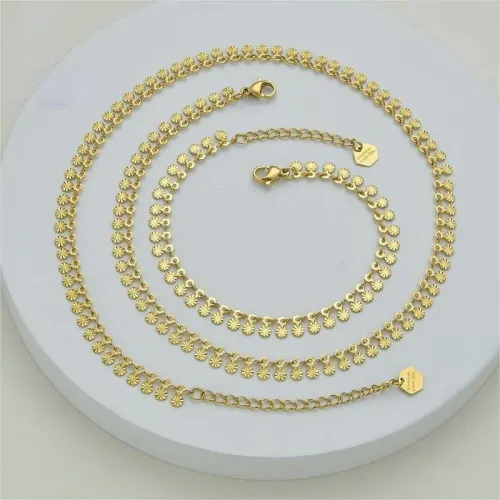 NTM3769 Hip Hop Stainless Steel Circular Rice Grain Necklace Textured Bracelet for Women
