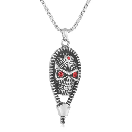 NTM2206 Skull Pendant Punk Necklace Stainless Steel Ghost Head Tag