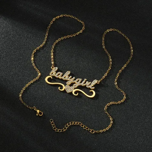 NTM3324 Custom Cut Name Necklace with Diamond Stainless Steel, Collarbone Pendant Women's Jewelry Holiday Gift