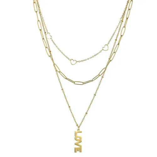 NTM3479 Layered Letter Necklace Multi Tier Sweater Chain Accessory
