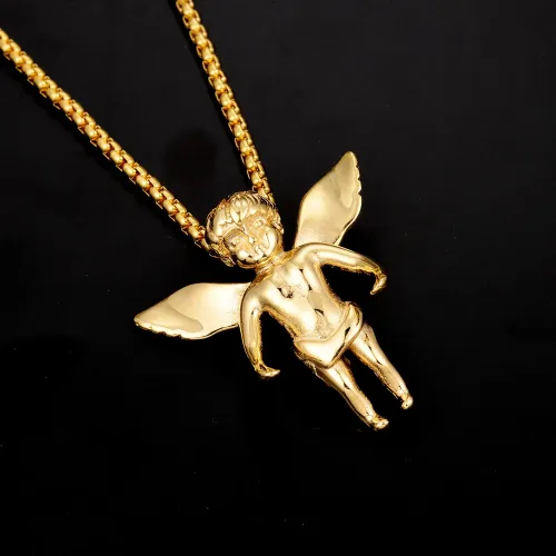 NTM3232 Angel Pendant Vacuum Gold Plated Stainless Steel Necklace Divine Accessory