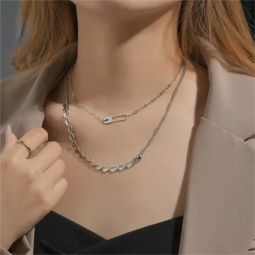 NTM3643 Cute Teddy Bear Heart Necklace with Tassel Smiley Clavicle Chain for Women