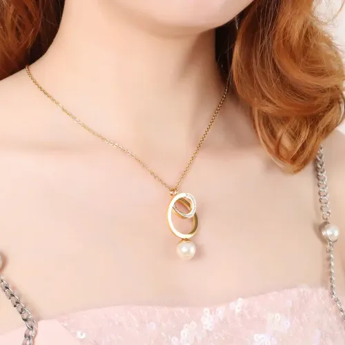 NTM2903 Geometric Circle Wrap Diamond Pearl Pendant Earrings and Necklace Set