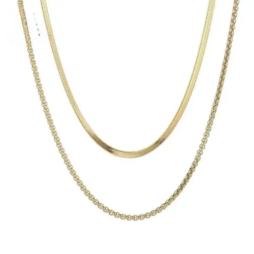 NTM2677 Women's Double Layered Square Razor Blade Chain Necklace Modern Jewelry