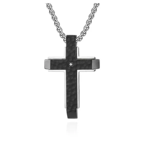 NTM1210 Men's Dual Tone Beveled Hammered Cross Pendant Stainless Steel Fashion Necklace