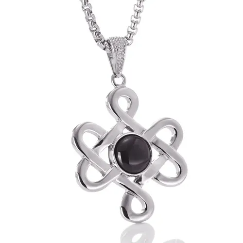 NTM2268 Floral Pendant Necklace Unisex Six Petal Stainless Steel Flower Charm