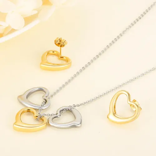 NTM2893 Stainless Steel Heart Necklace Stud Earrings Set Romantic Love Expression Jewelry for Her