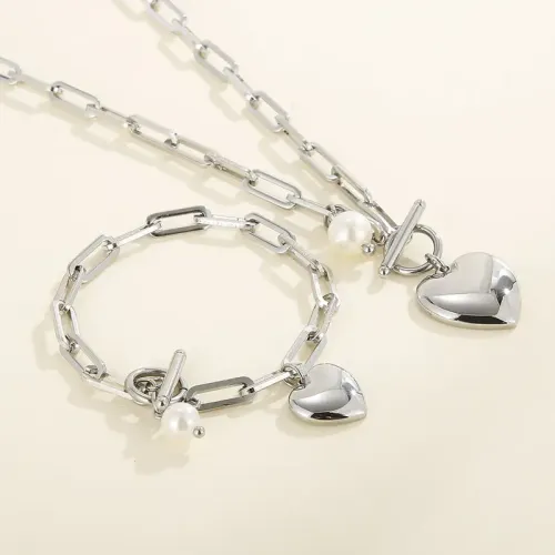 NTM2829 Stainless Steel Heart Necklace with OT Clasp Collarbone Chain Set for Women