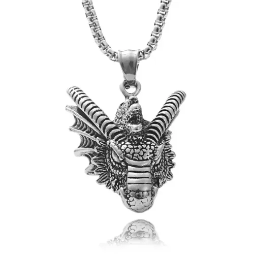 NTM1560 Flame Dragon Pendant Punk Necklace with Stainless Steel Dragon Amulet