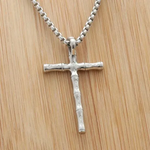 NTM1989 Bamboo Knot Cross Pendant Punk Stainless Steel Crucifix Necklace