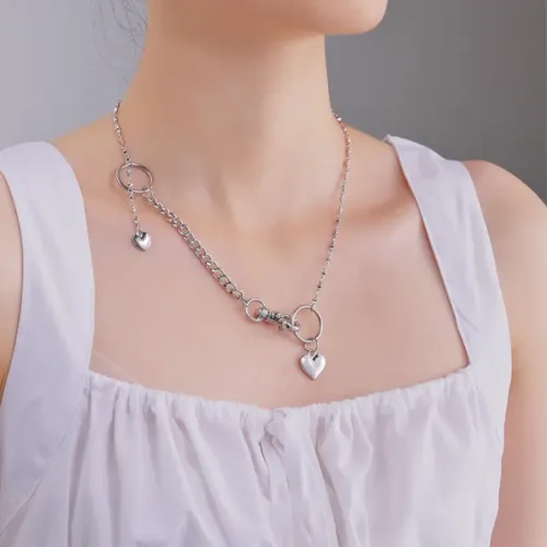 NTM3565 Love Heart Keychain Pendant Necklace for Women Stainless Steel Clavicle Chain Jewelry