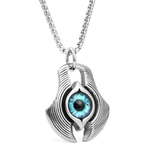 NTM2084 Axe Eye Pendant Violet Crystal Stainless Steel Multicolor Eye Necklace
