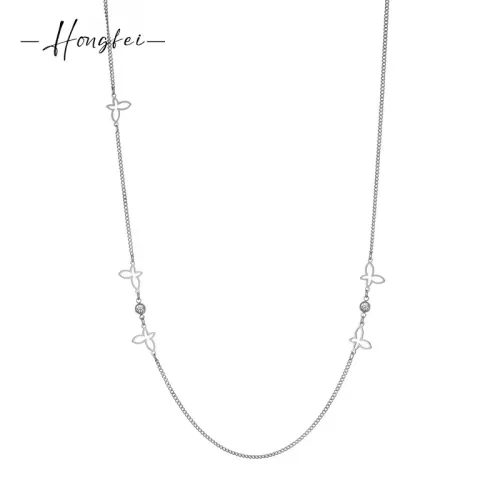 NTM3640 Butterfly Diamond Studded Stainless Steel Chain Necklace for Women Direct Ship