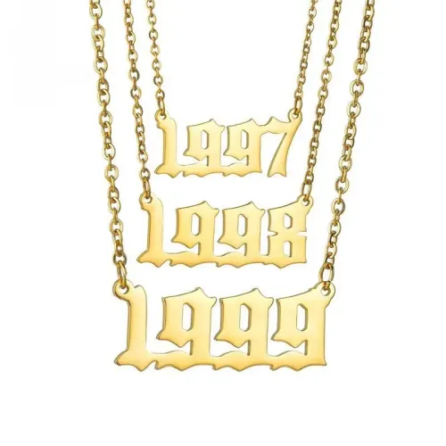 NTM3651 18K Gold Plated Stainless Steel Birth Year Necklace Perfect Holiday Gift